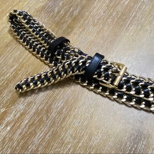 Black Leather Gold Chain Belt